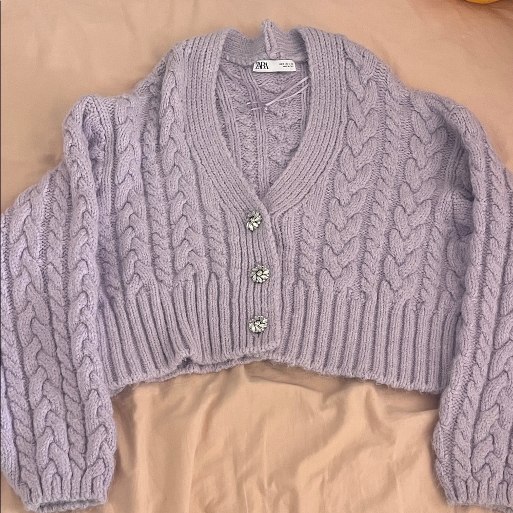 Zara Women's Lavender Cable Knit Cardigan